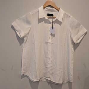 Hatch NEW White Collared Short Sleeve Blouse Maternity Sz 3 Large Spring Summer